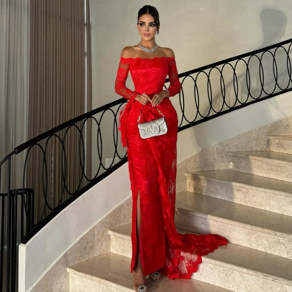 

Customized Sexy Fashion Lace Pleat Straight Off-the-shoulder Midi Dresses Bespoke Occasion Dresses Exquisite Sizes Available