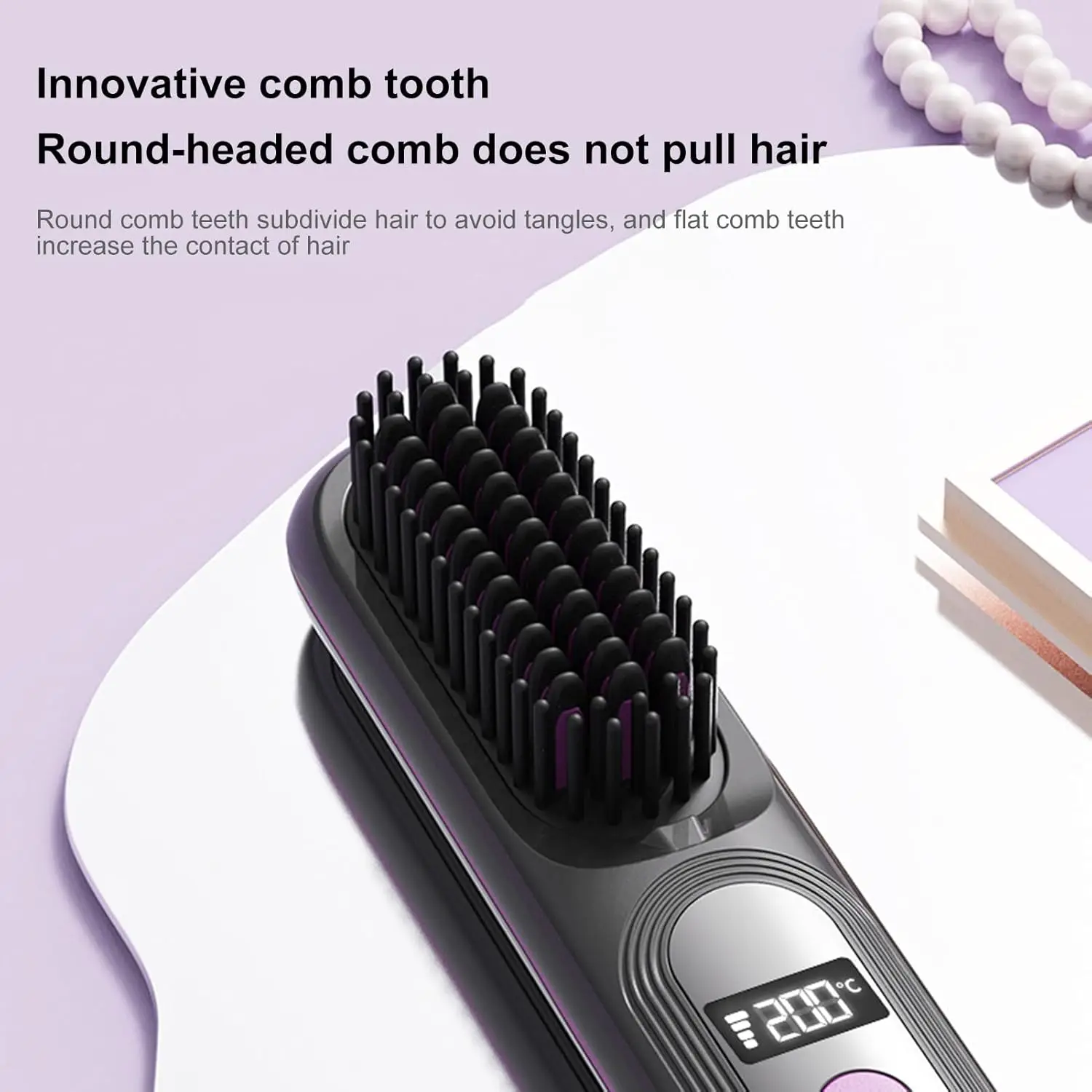 

Negative Ion Straightener Brush Temperature Display Wireless Hair Straightener Brush Portable Hair Straightener Wireless