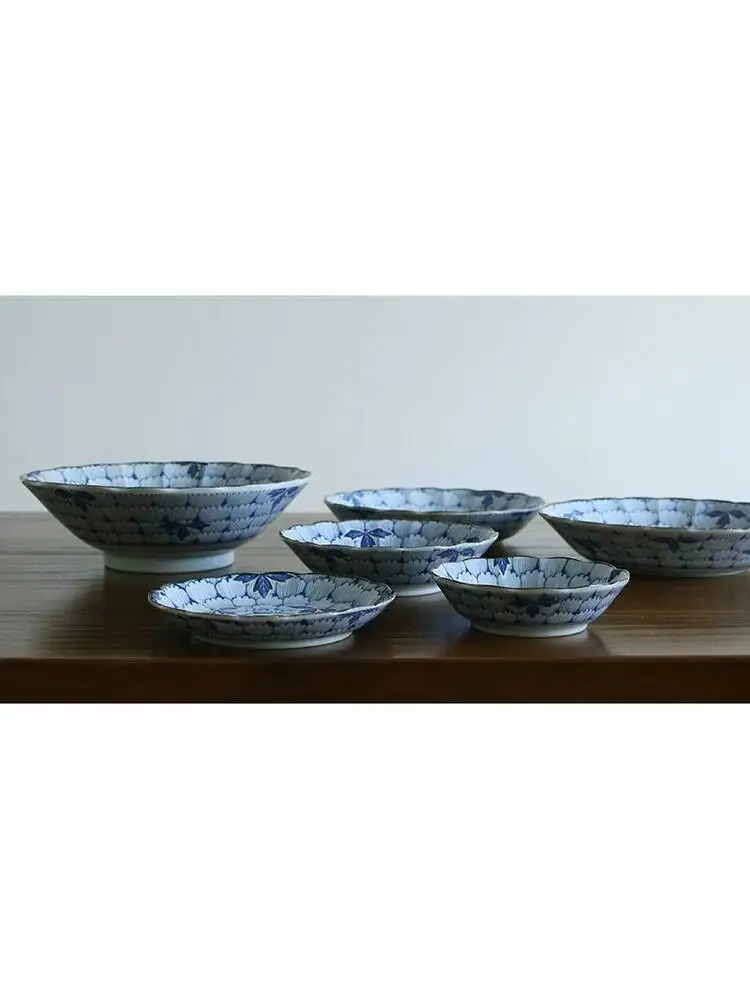 In Stock, Various Japanese Imported Mino Ware Blue White Ceramic Plates, Bowls, Dishes The Character For Happiness, Large Noodle