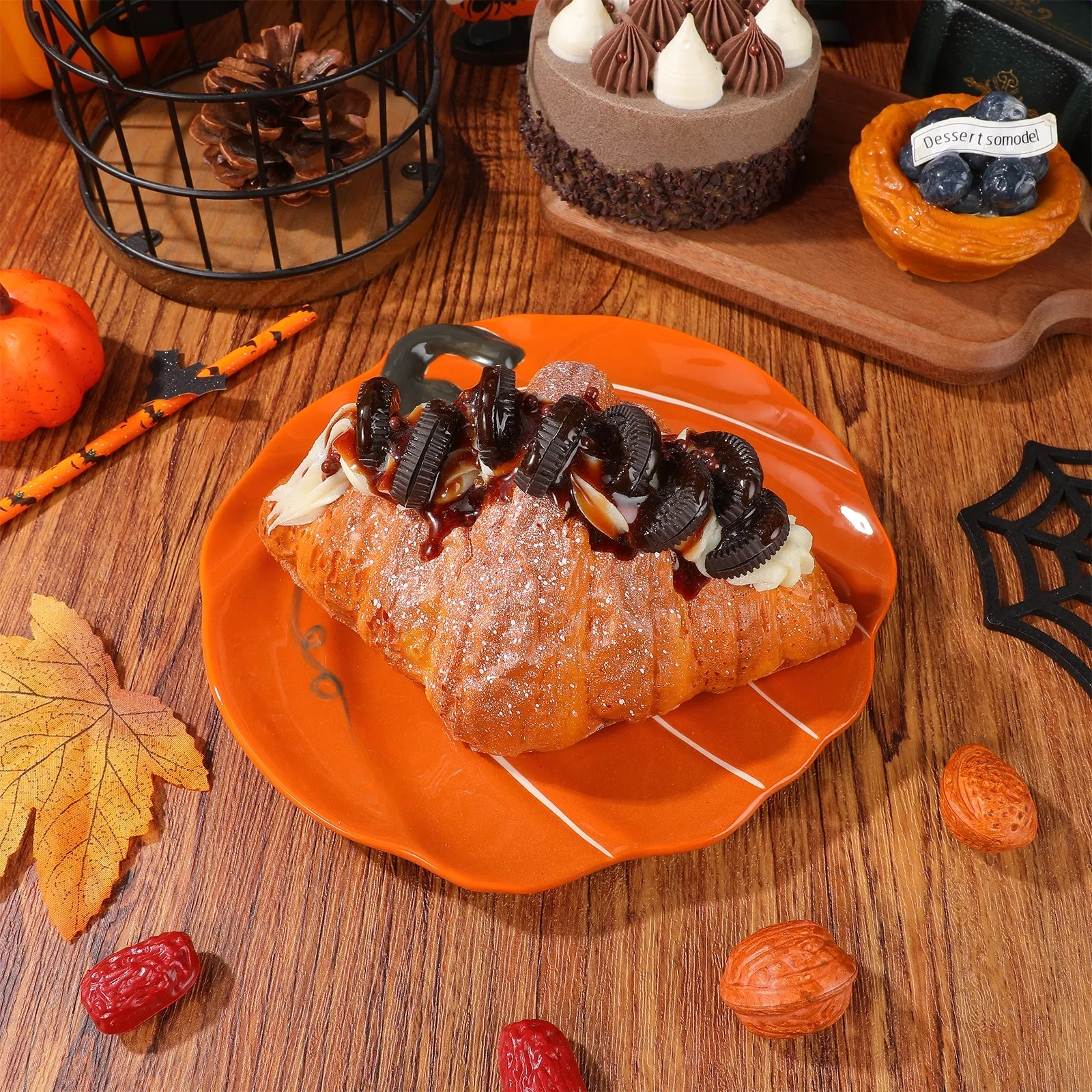 Salad Ceramic Dinnerware Halloween Porcelain Plates Orange Autumn Pumpkins Elements Fruit