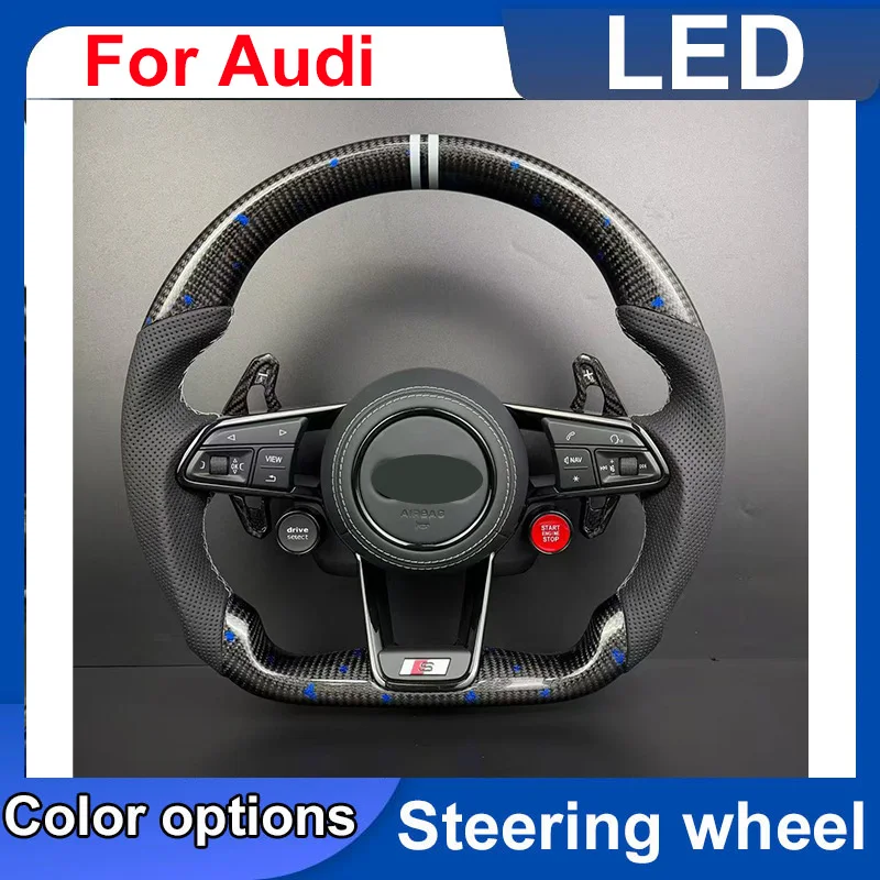 New Carbon Fiber LED R8 Steering Wheel For Audi RS A3 A4L A5 A6L A7 Q2 Q3 S4 S5 S7 8V B8 C7 TT Alcantara Leather Customized