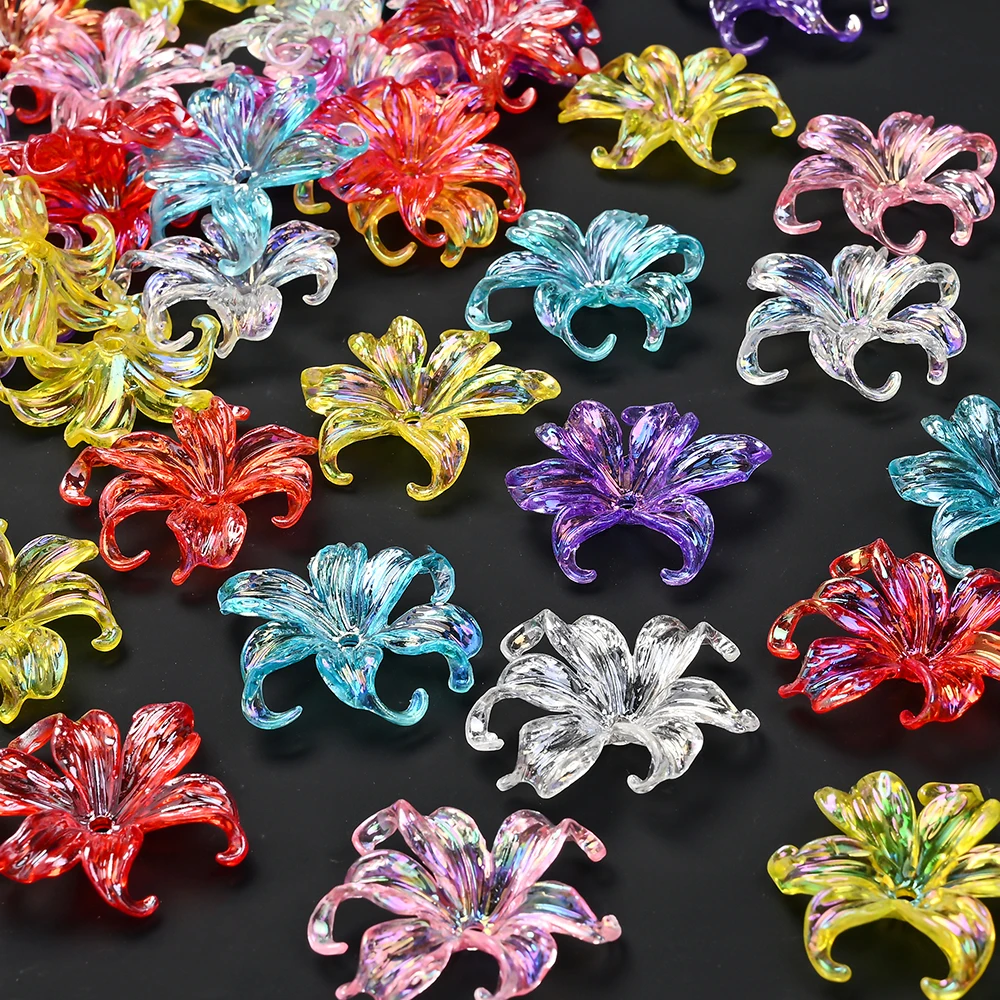 20 Stück mehrfarbige Acryl-Blütenblattperlen, transparente Blumenperlen, DIY-Armbänder, Halsketten, Schlüsselanhänger, Zubehör für die Schmuckherstellung – Detail 6