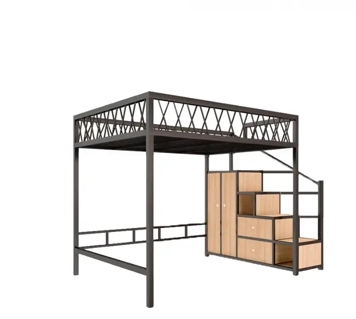 Wrought iron elevated bed sheet Upper Space saving Apartment Loft bed bed under table iron frame bed double bed