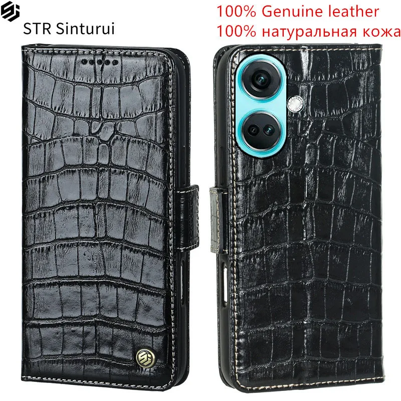 

STR Genuine crocodile grain leather card Slot Wallet Cover For OnePlus Nord N30 N20 SE CE 2 Lite N200 5G N300 Flip phone Case