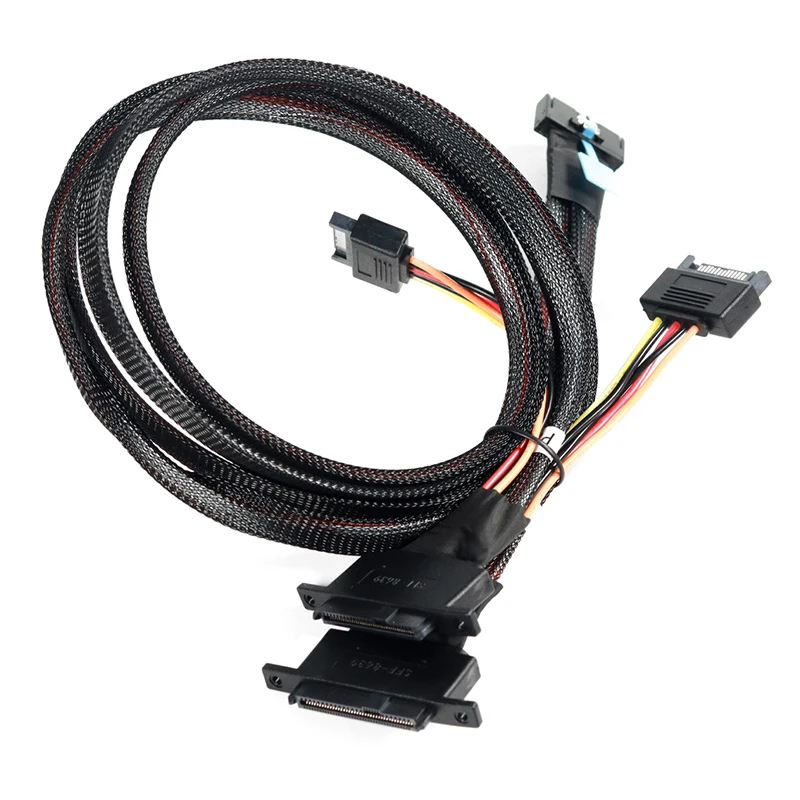 

Gen5.0 MCIO 8i 74Pin to 2X SFF-8639 + 15P SATA Power Cable PCI-E Slimline 5.0 MCIO to SFF8639 for NVMe SSD Server Adapter Cable