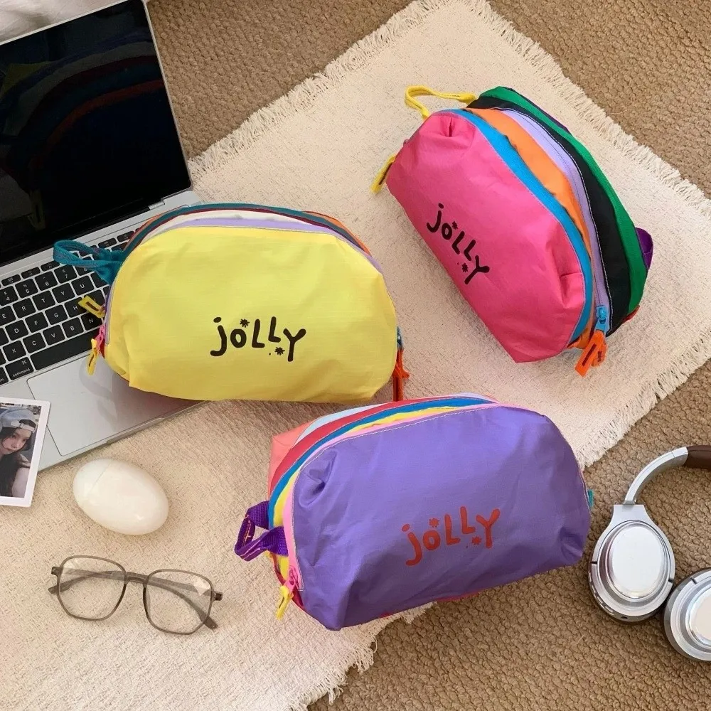 Portable Handheld Makeup Bag Dopamine Color Large Capacity Cosmetic Bag Daily Use Three Layers Wash Organizer Bag Outdoor
