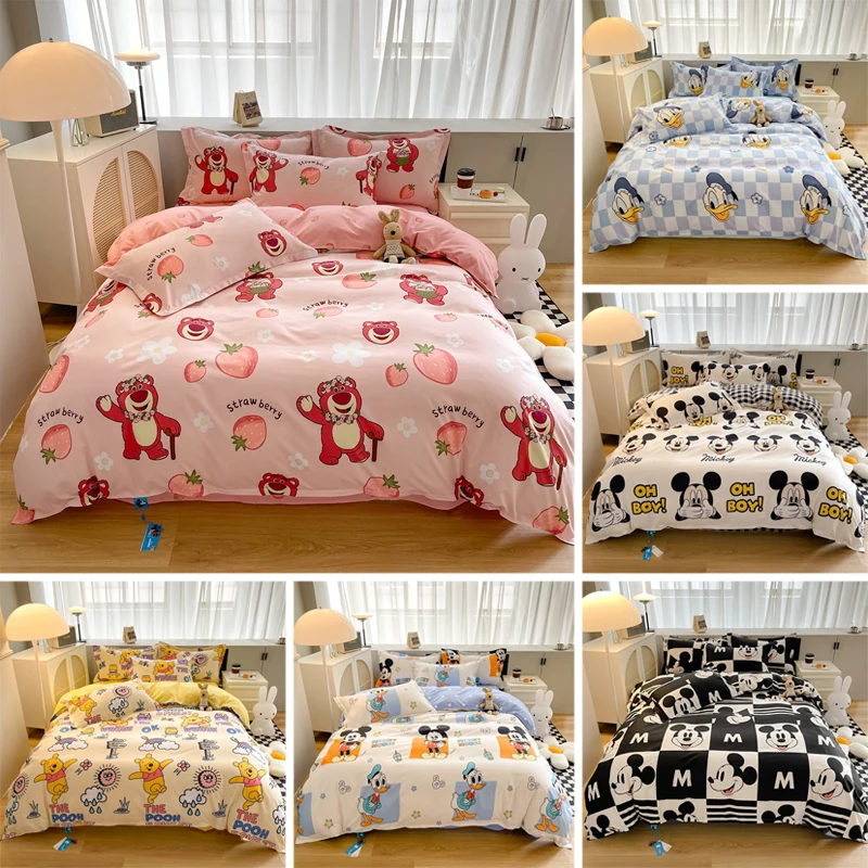 Disney Bedding Set Mickey Lotso Pooh Duvet Cover Bed Sheet Pillowcase Bedsheet Double Single King Queen Twin Size Home Textile