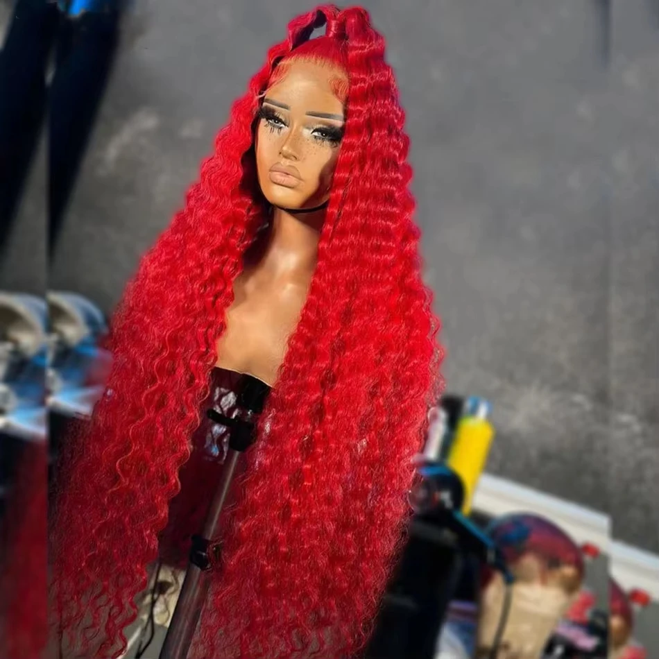 اللون الأحمر موجة المياه الدانتيل الجبهة الشعر البشري مجعد كامل الدانتيل الجبهة الشعر البشري 210% البرازيلي الباروكات موجة المياه 13x6 الدانتيل شعر مستعار أمامي #5