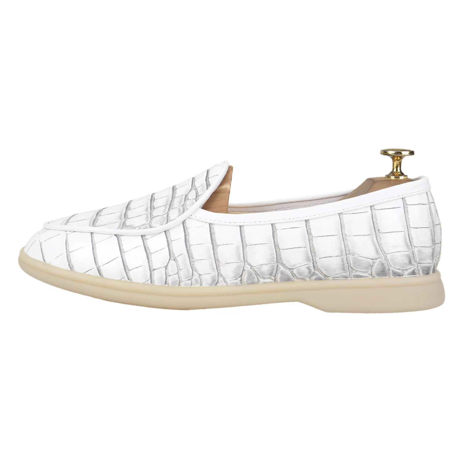 Piergitar Italian Vacation Style Custom Himalayan Crocodile Pattern Calfskin Men Casual Shoes Classic Model Summer Walk Loafers