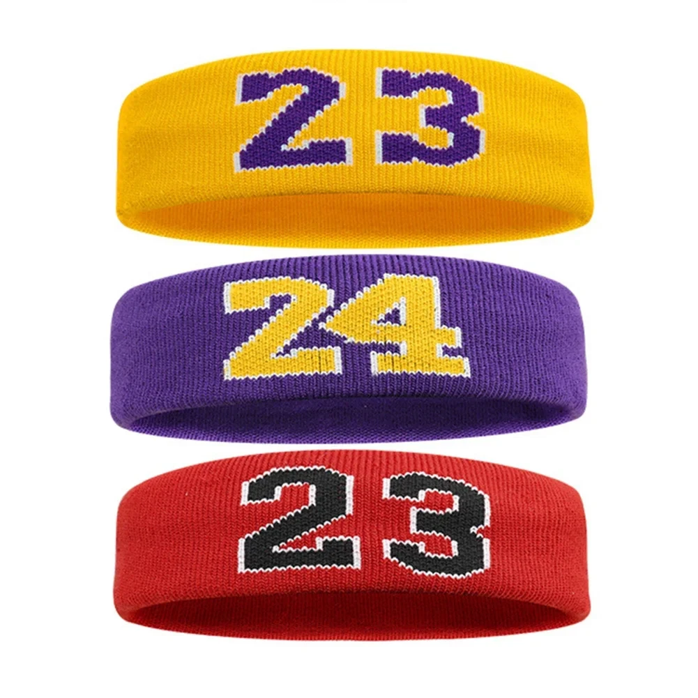 Sport-Stirnband aus Baumwolle, Nummer 24, elastisches Schweißband, Schutz, Basketball, Tennis, Sport, Erwachsene, Kinder, Fitnessstudio, Fitness, Schweiß-Haarband – Detail 2