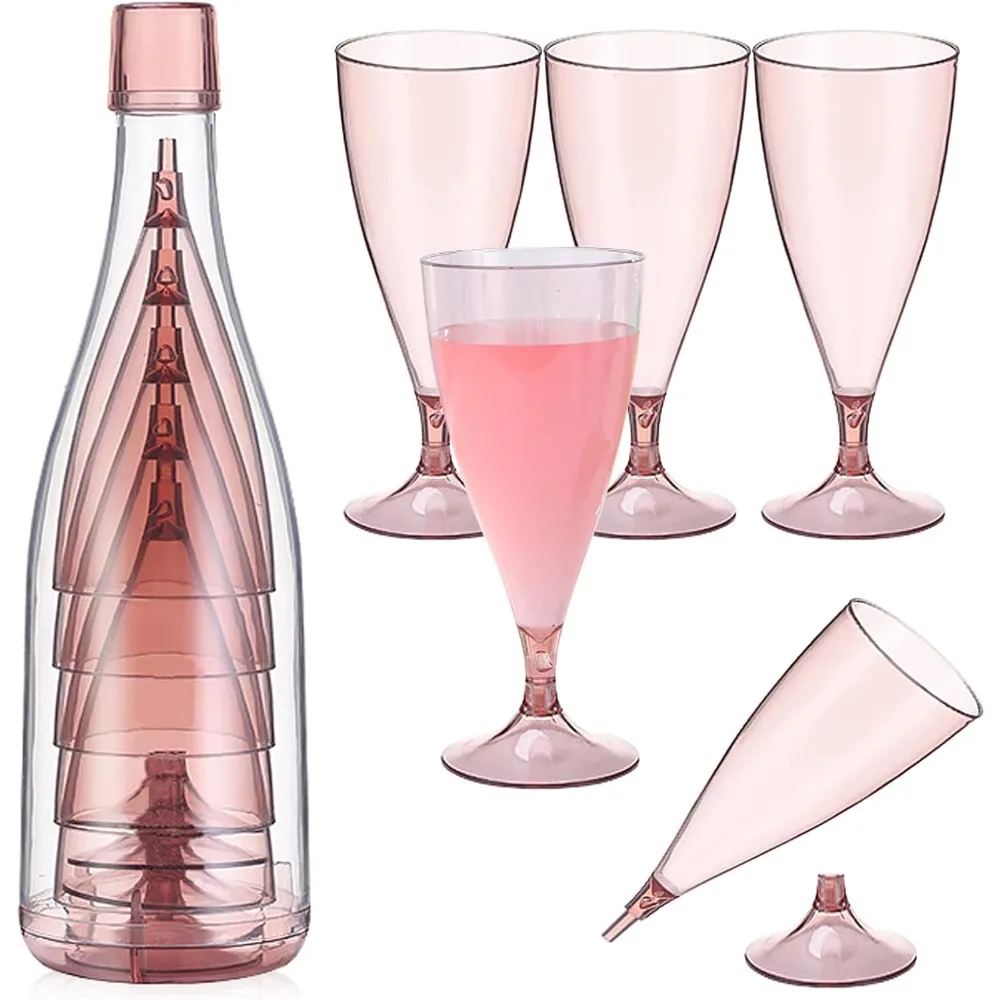 New Plastic Foldable Champagne Wine Glasses Set Reusable Wine Glasses with Storage Bottle Suitable for Outdoor Camping Travel