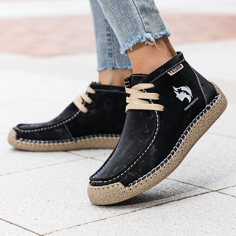 

Fashionable Handmade Casual Couple High Top Leather Boots Brand Comfortable Outdoor Travel Bootsquality Women's Commuting Boots