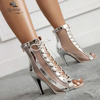 Sgesvier, botas de baile caladas con cordones, botas cortas de baile de Jazz, zapatos de baile altos de malla transpirable para mujer, baile latino