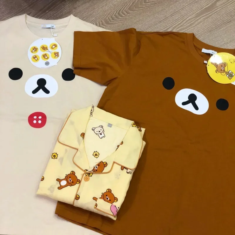 

Rilakkuma Summer Short-Sleeved T-Shirt Cute Bear Printed Cotton T-Shirt Japanese Trendy Round-Neck Top Fashion Women's T-Shirt