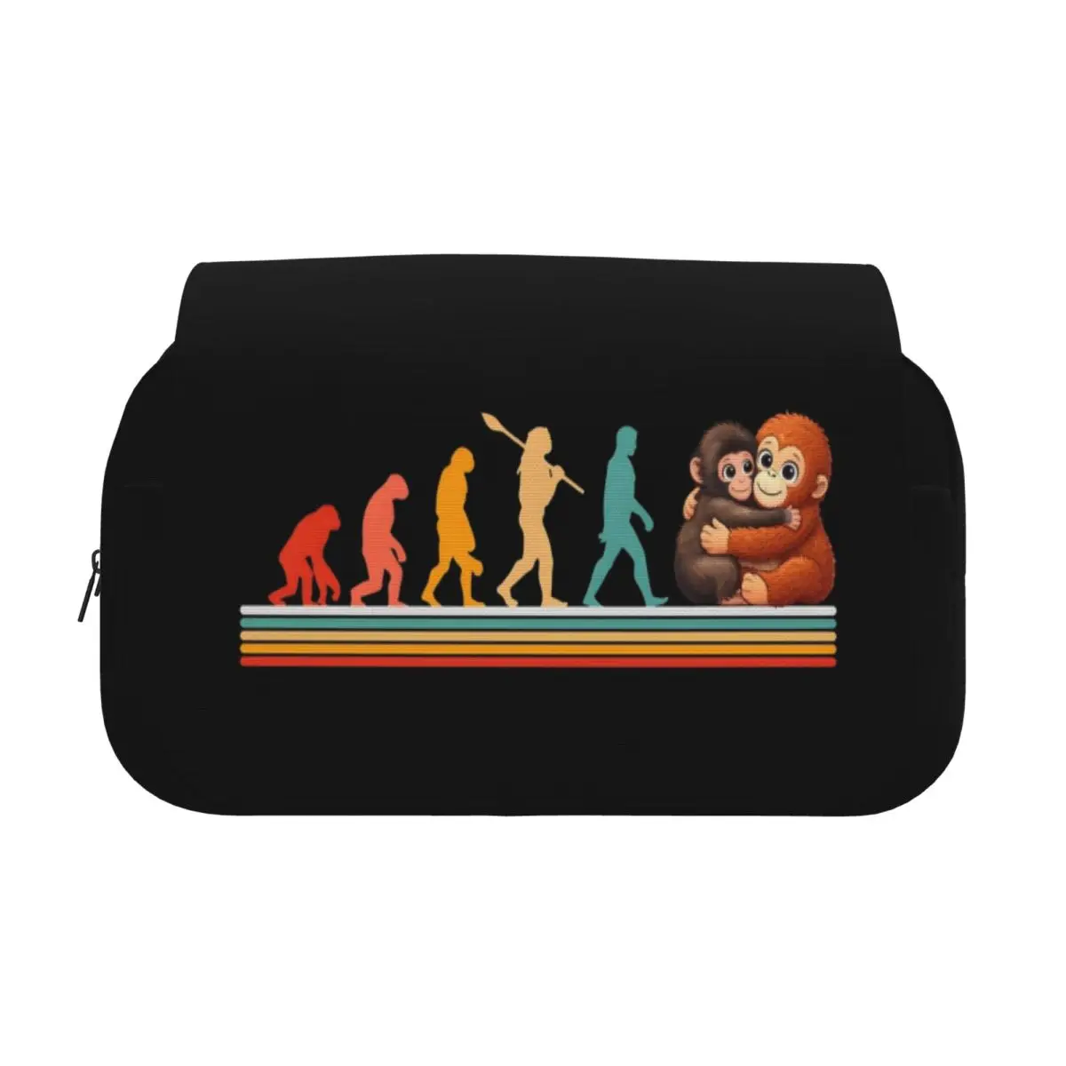 Double Clamshell Pen Case Funny Evolution Hugging Monkey Punch Primate Science Pencilcases Pen for Student Zipper Stationery