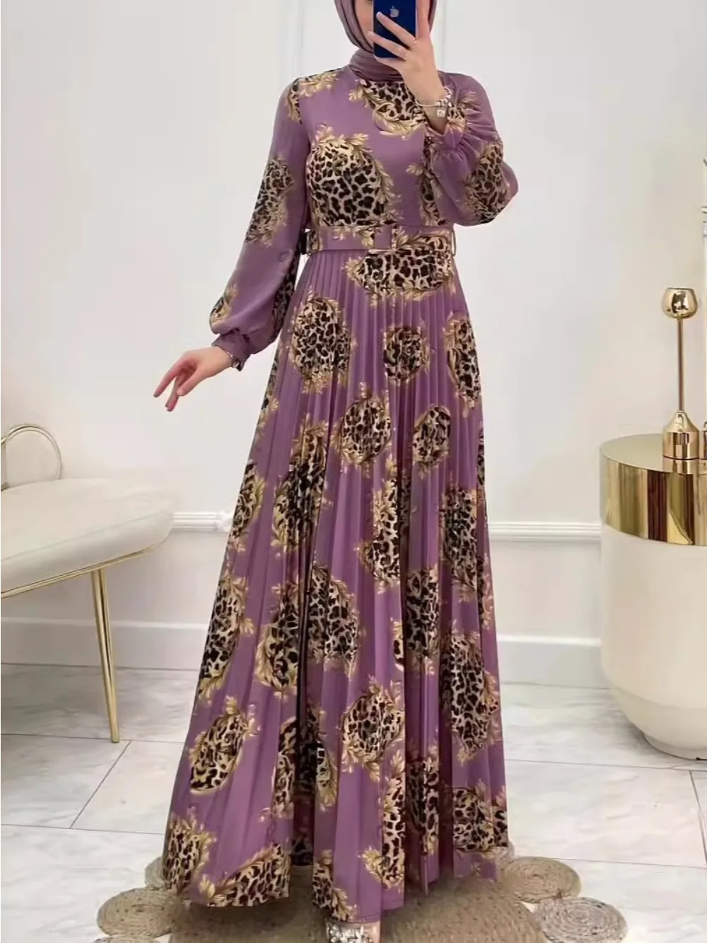 Muslim Women Modest Abaya Dresses Leopard Print Jalabiya Sashes Kaftan Vestidos Largos Arab Maxi Robe Ramadan Morocco Dubai