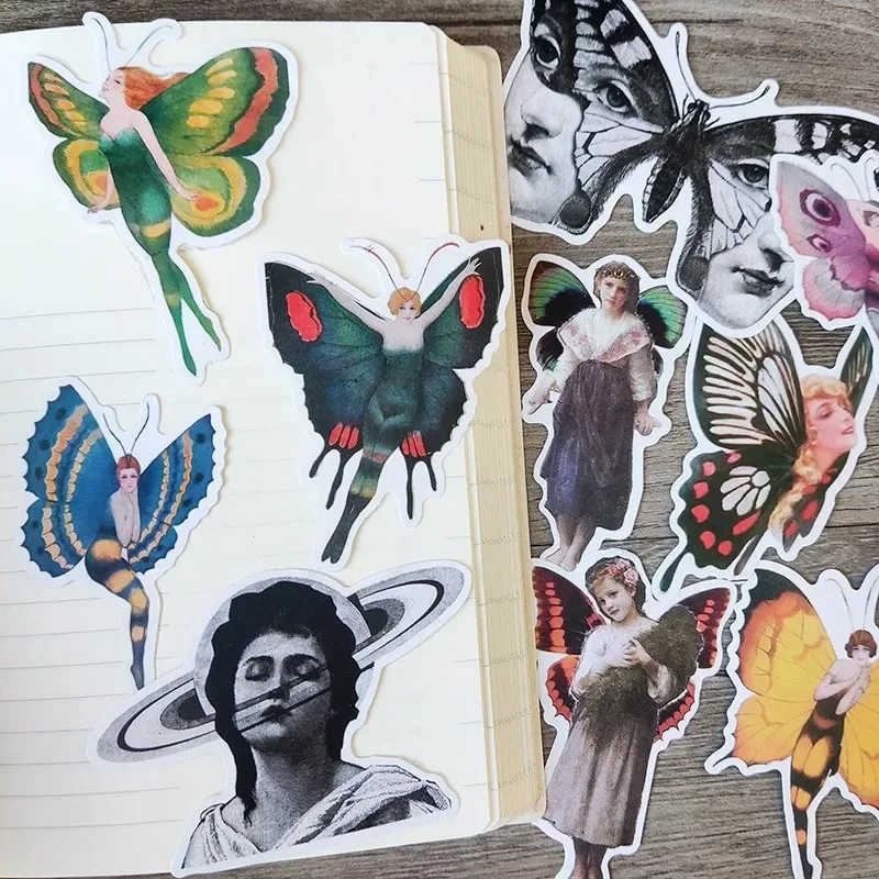 10pcs Hand Account Retro Stickers Butterfly Egirl Diary Album Mobile Phone Shell Decoration Collage Material