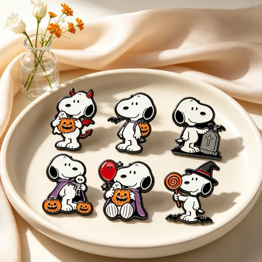 6pcs Halloween Cartoon Puppy Dog Enamel Pins Set Cute Witch Hat Holiday Brooches Decorative Collectible Pins for Backpack Gift