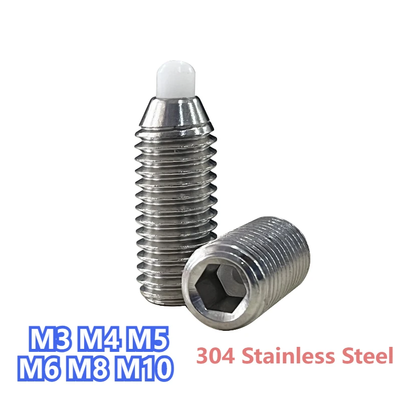 Plastic Head Ball Point Spring Plunger 304 Stainless Steel Positioning Grub Screw M3-M10 Headless Set Screw