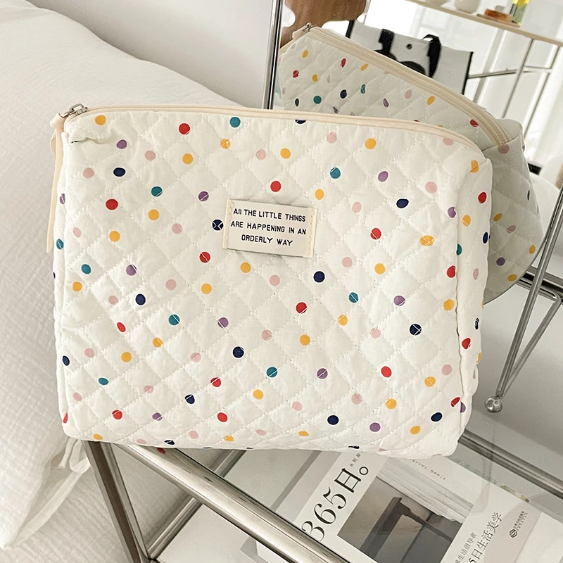 Fashion Colorful Dots Large Capacity Cosmetic Quilted Bag Portable Tote Travel Make Up Storage Bags Women Cotton Handbags Gift