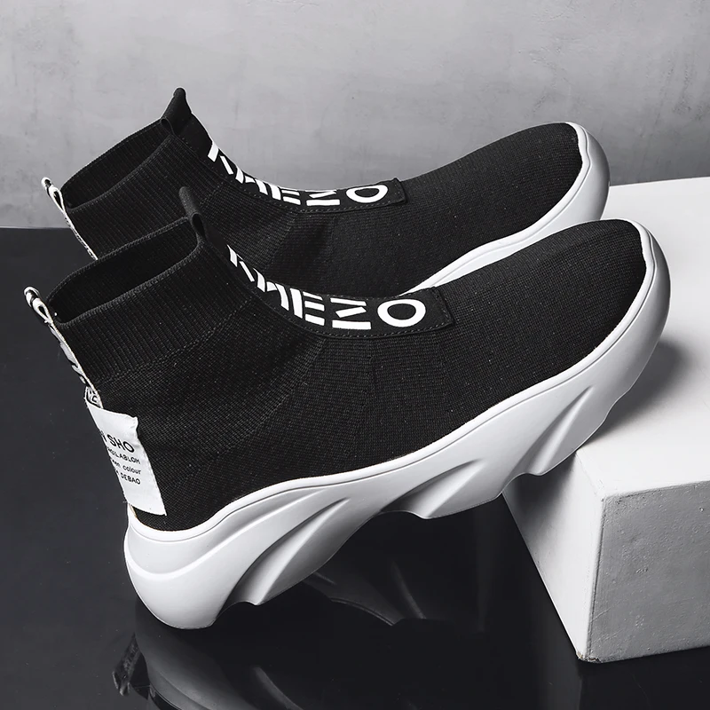 Men Vulcanized Shoes High Top Casual Sports Shoes Breathable Jogging Shoes Platform Sneakers Socks Ankle Boots Chaussure Homme