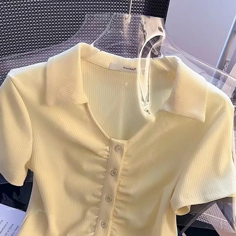 Girls' 2026 Summer Polo T-Shirt Ruffled Collar Bohemian Design Stylish Asymmetrical Cotton Casual Wear for Kids​