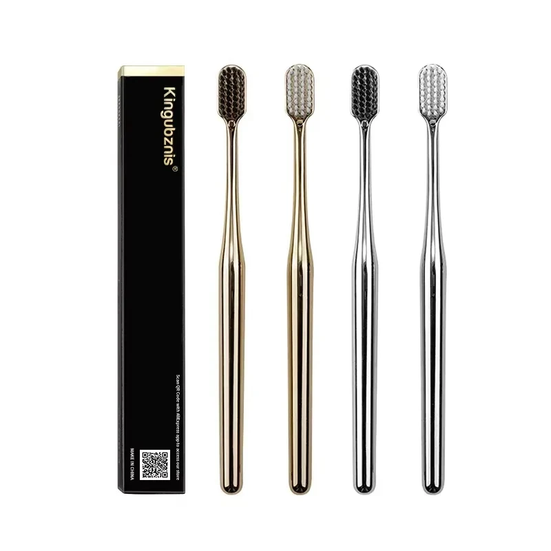 1-6pcs Luxury Toothbrush Gold Silver Tooth Brush Adult Dental Brushes Middle Hard Bristles Elegance Shining Toothbrushes