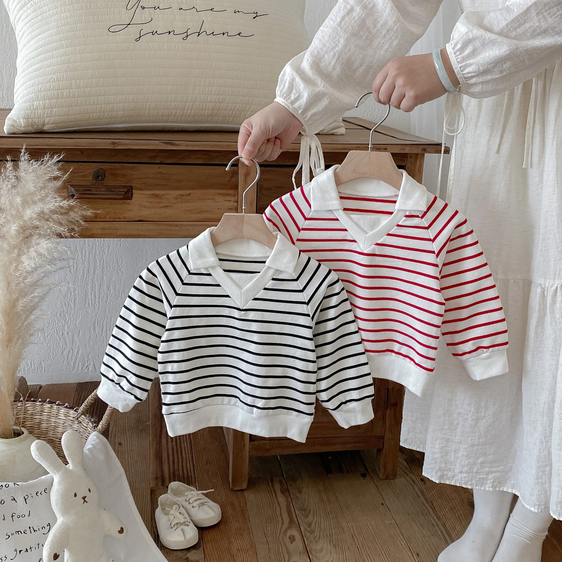 

2025 Autumn New Children Long Sleeve Sweatshirt Cotton Boys Polo Collar Striped Pullover Baby Girls Casual Tops Kids Clothes