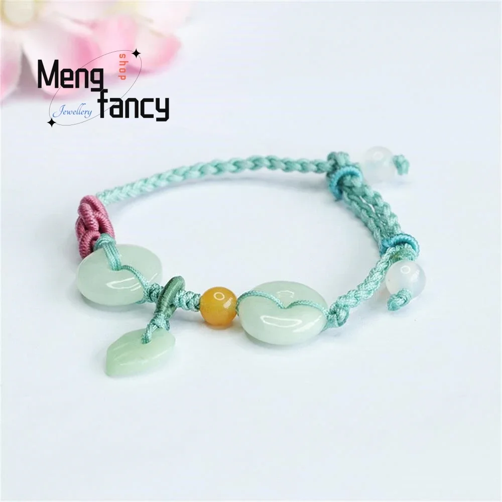 

Natural Jadeite Peace Buckle Hand Rope Jade Leaf String Exquisite Elegant Simple High-grade Bracelet Luxury Quality Fine Jewelry