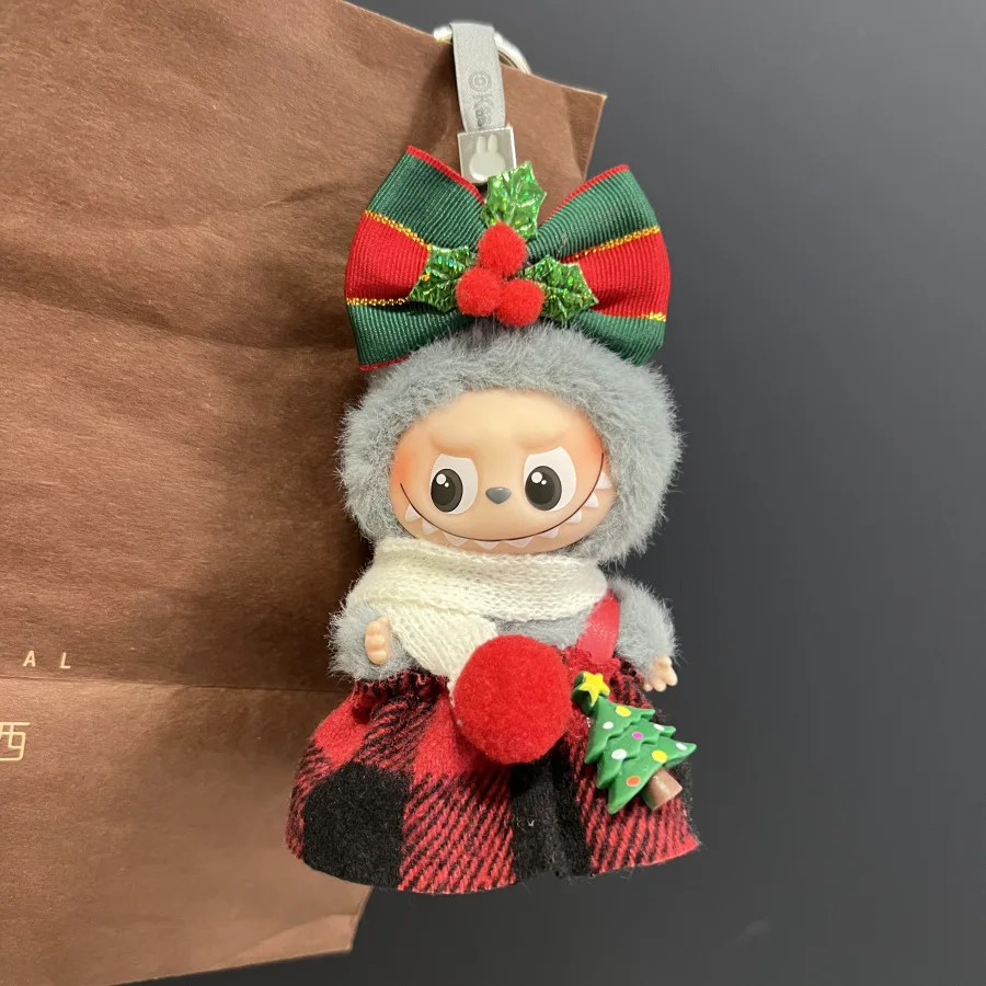 

For 10cm 4th Gen Mini Labubu Heart Code Christmas Skirt Bib Pants 10cm Mini Labubu 4.0 Doll Clothes