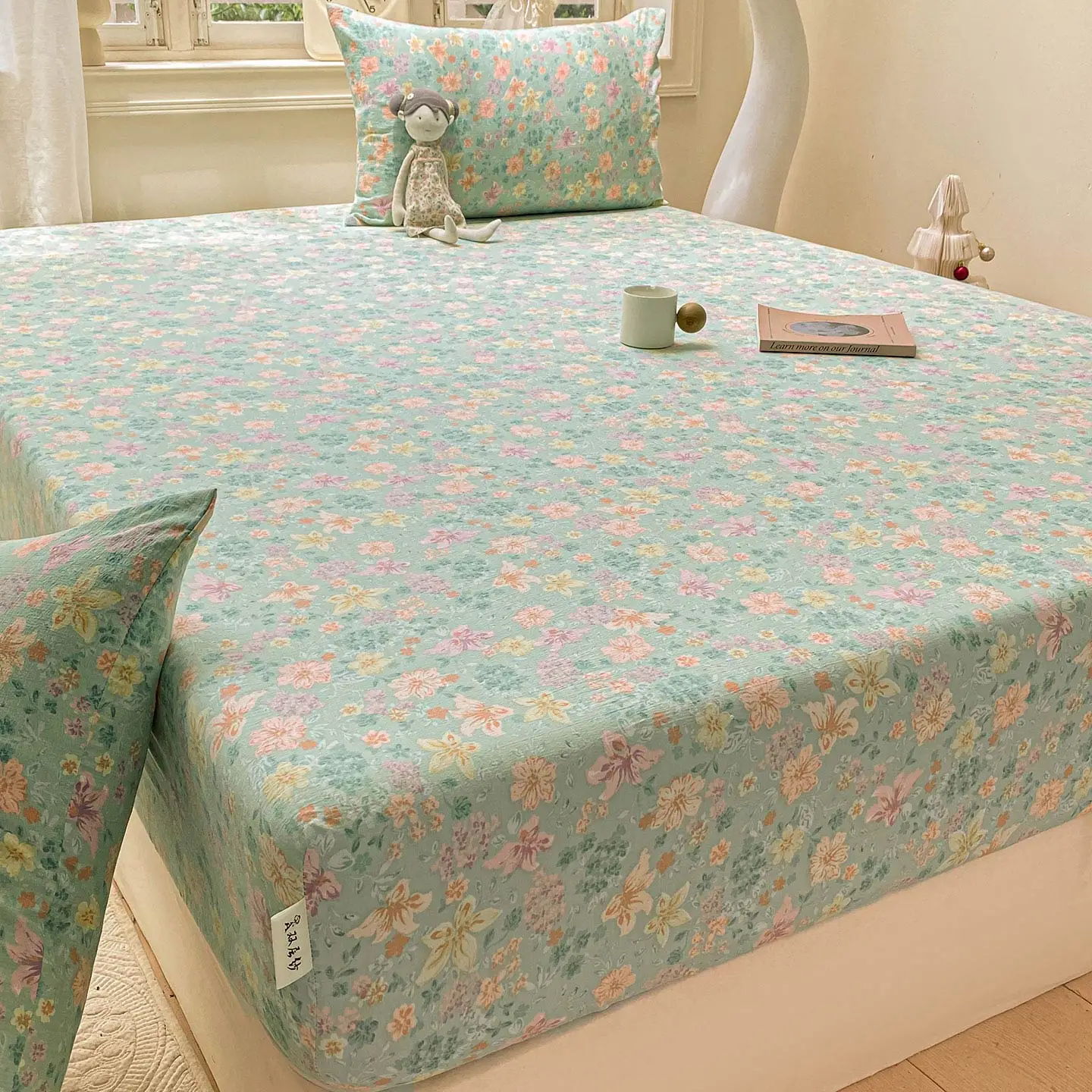 Green Flower Printed Bed Sheets Single/Queen/King Size Sabanas Matrimoniales All-inclusive Fitted Bed Sheet with Elastic Sabanas