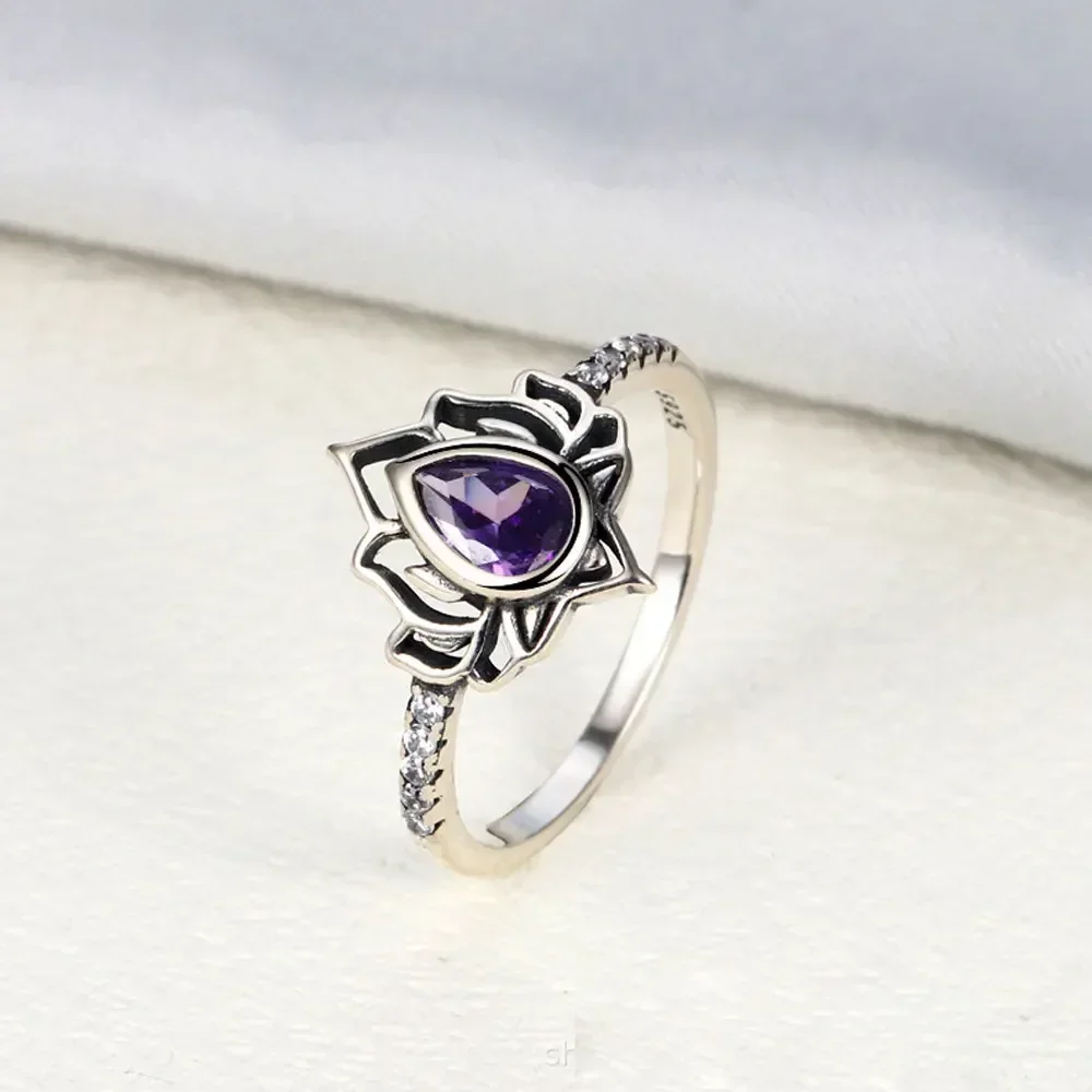 Women's 925 Thai Silver Adjustable Lotus Flower Ring