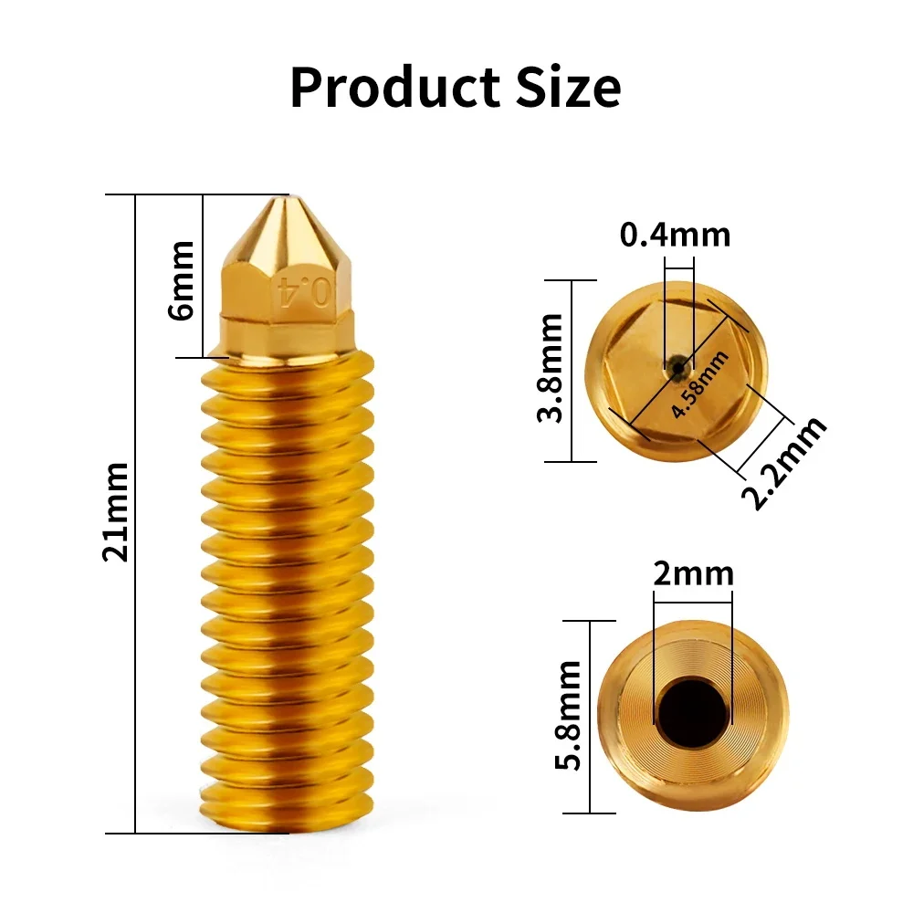 5 pcs Upgrade Volcano Nozzles For Artillery Sidewinder X3 X4 Plus/Pro 0.2mm 0.4mm 0.6mm 0.8mm Brass Nozzle 3D Printer Parts