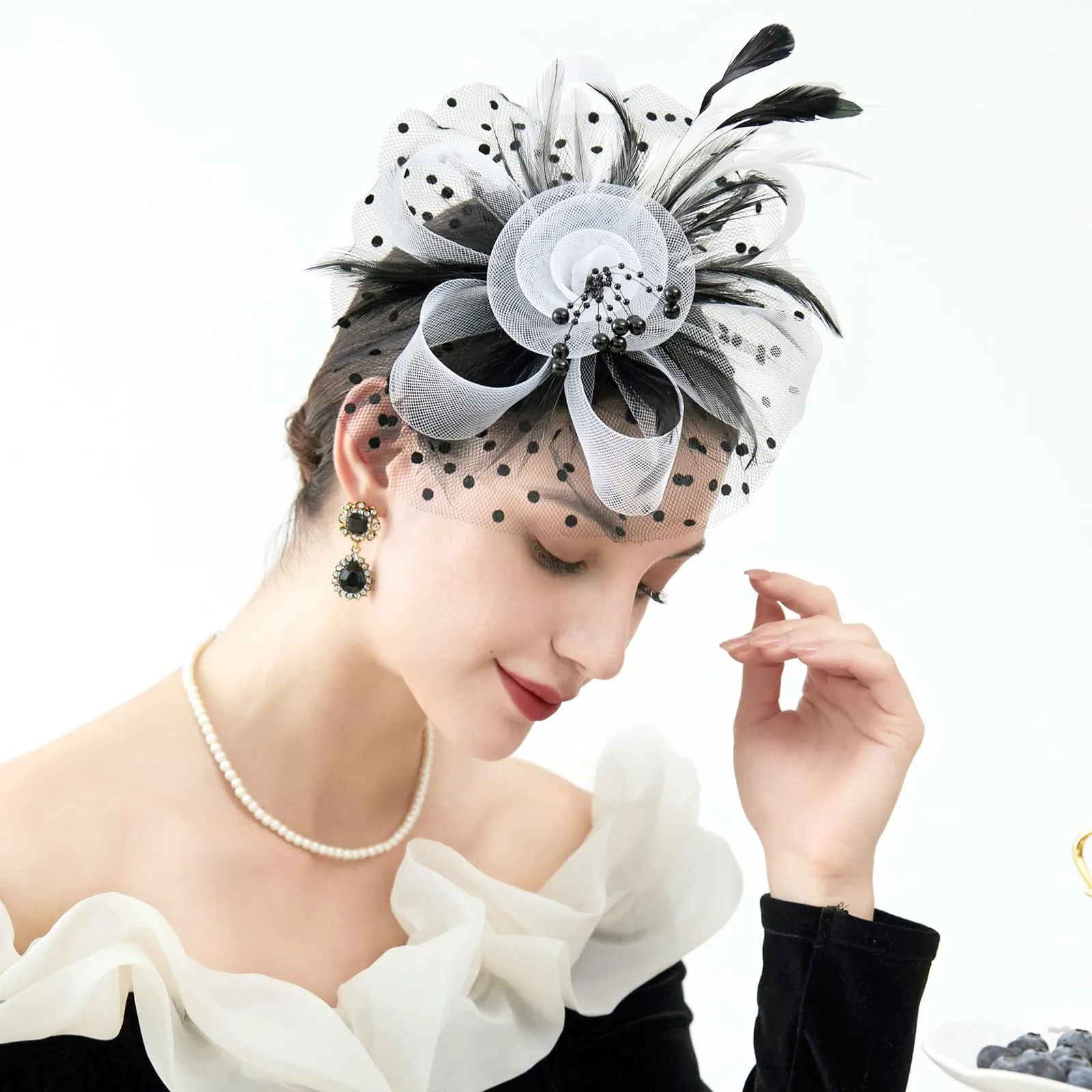 Vintage Women Feather Flower Fascinator Hat Ladies Hair Accessories Wedding Party Floral Mesh Veil Headband Hairpin