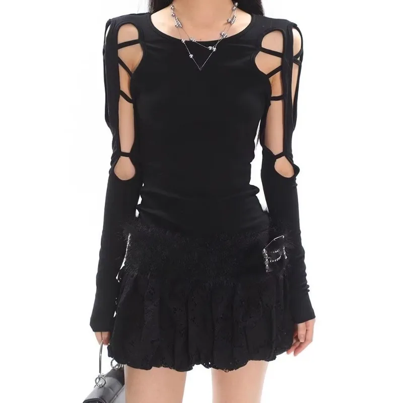 Retro Punk Rock Women T-Shirt Harajuku Y2K Gothic Subculture Streetwear Vintage Distressed Top Design Print Tees Fashion Chic