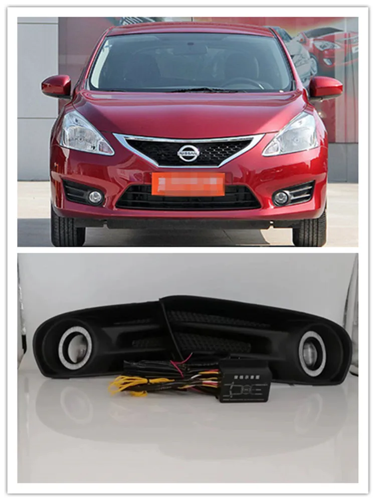 

LED Fog Lights Assembly For Nissan TIIDA 2011 2012 2013 2014 2015 Front Bumper Fog lamp Replacement Angel Eye Daylight Kit