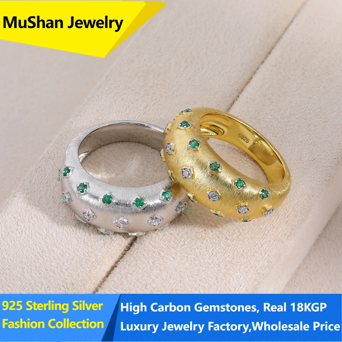 MuShan Jewelry Factory 925 Sterling Silver Rings Wedding Band for Women Certificate High Carbon Gemstones Ring s925 Fine Jewelry
