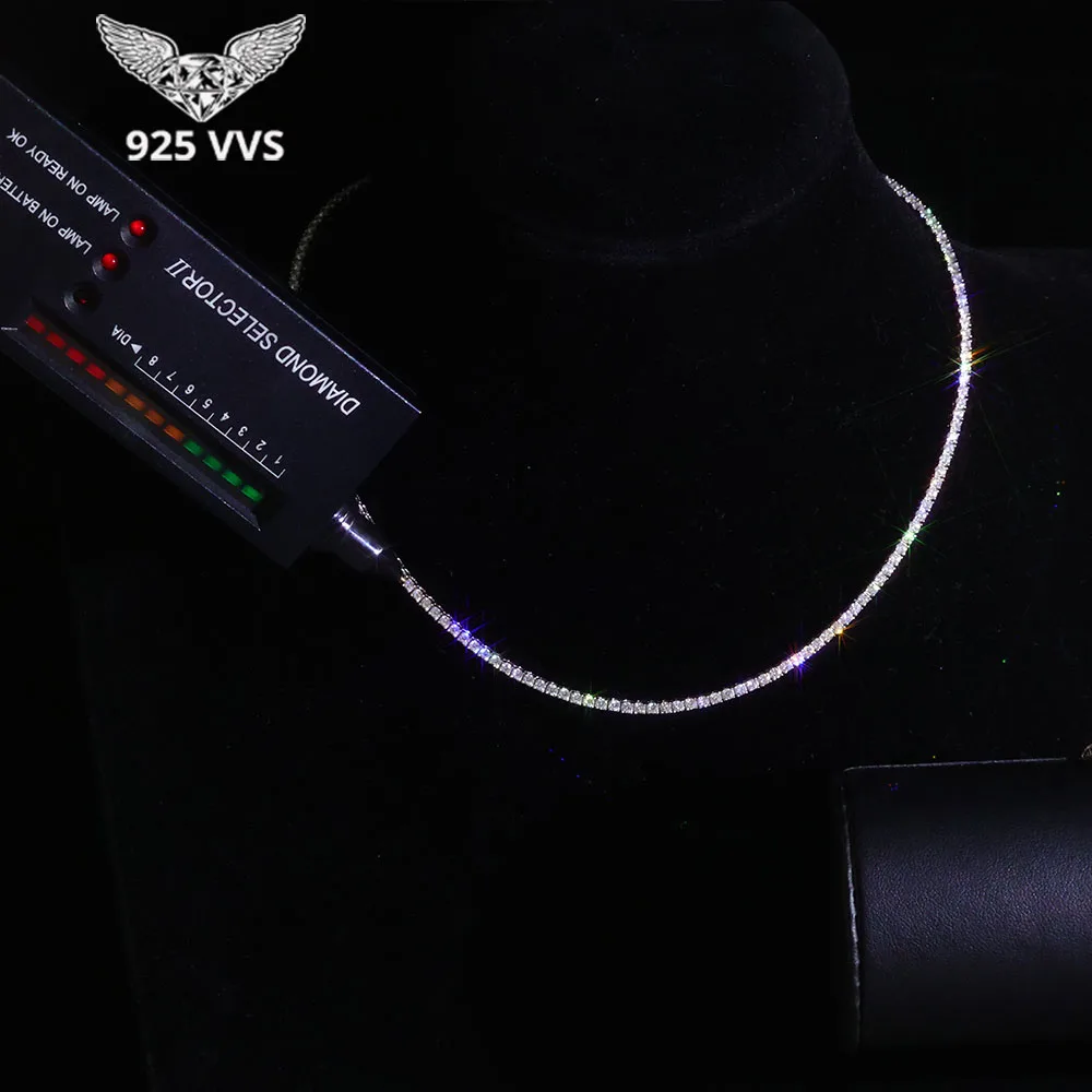 

925 VVS Pass Diamond Tester Sterling Silver 2mm Moissanite Tennis Chain Necklace Women Engagement Jewelry High Quality