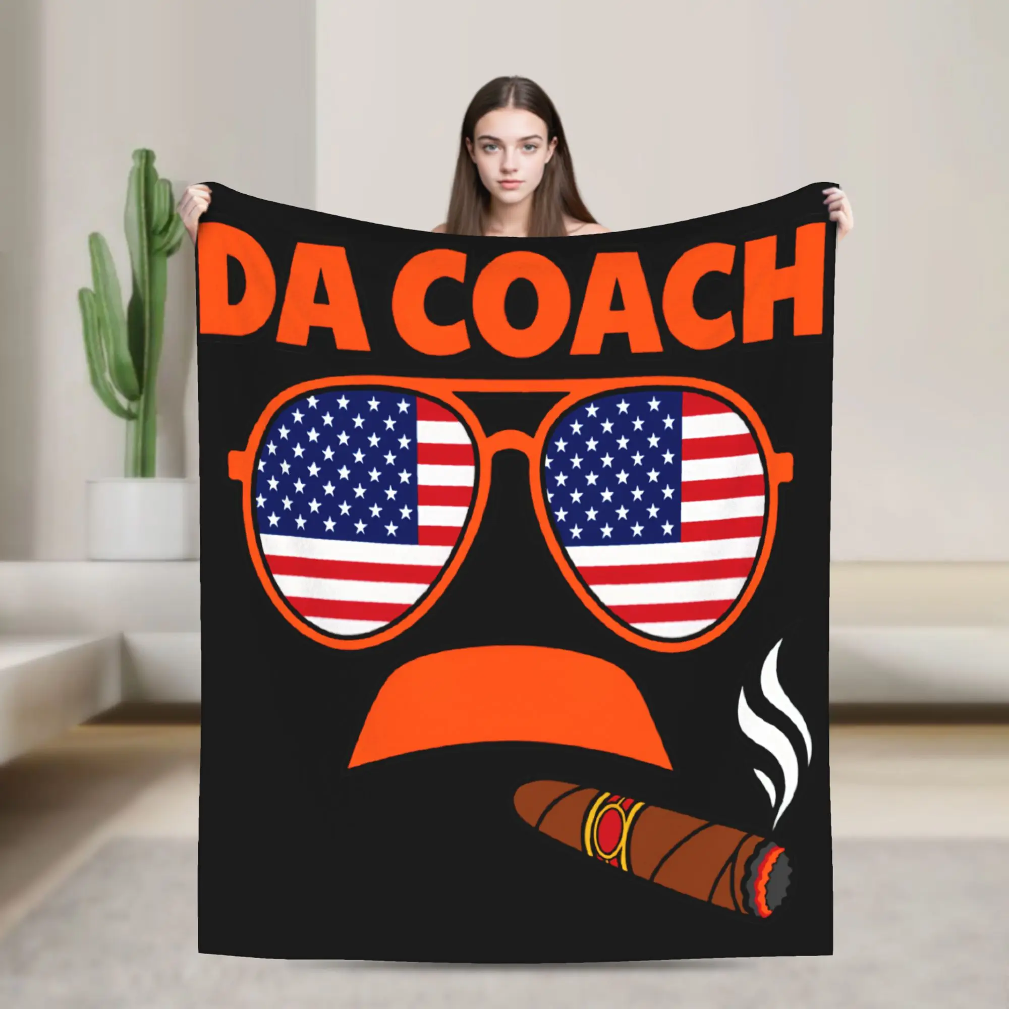 Da-coach American Flag Aviators and Cigar Flannel Blanket  Creative Throw Blanket for Home Hotel Sofa  125*100cm Bedspread