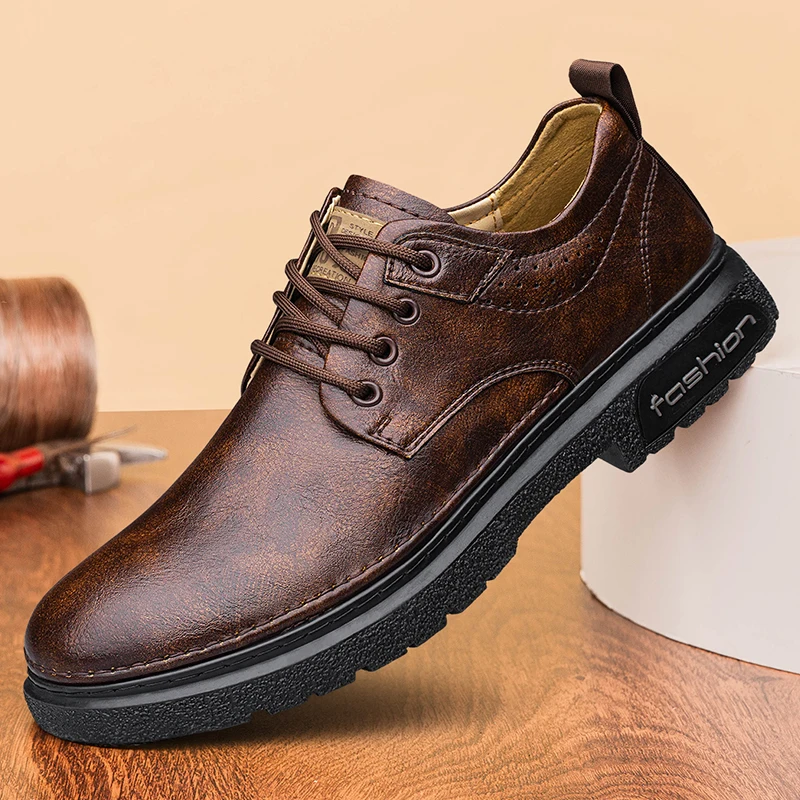 

Men's Casual Leather Shoes Designer Trendy All-match Platform Shoes Men's Business Breathable Leather Shoes Zapatos De Hombre