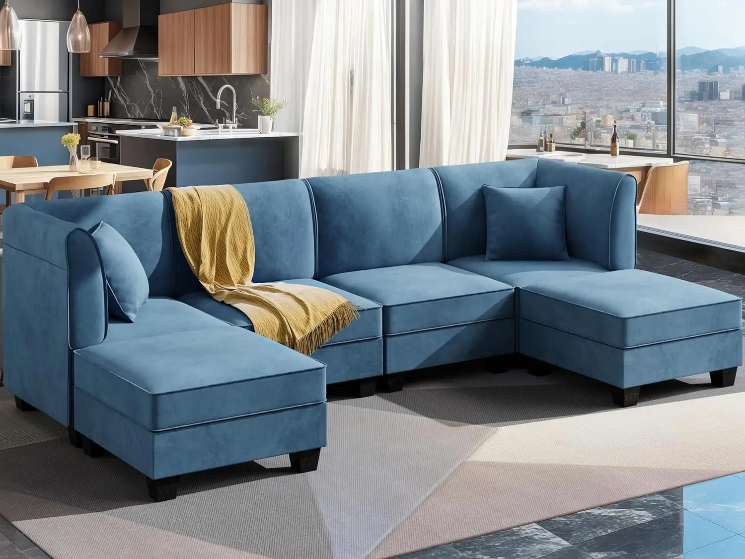 

Modular Sectional Sofa with Reversible Chaise,Convertible Sectional Sofa Couch,Velvet Modern Sleeper Modular Couch with Ottomans