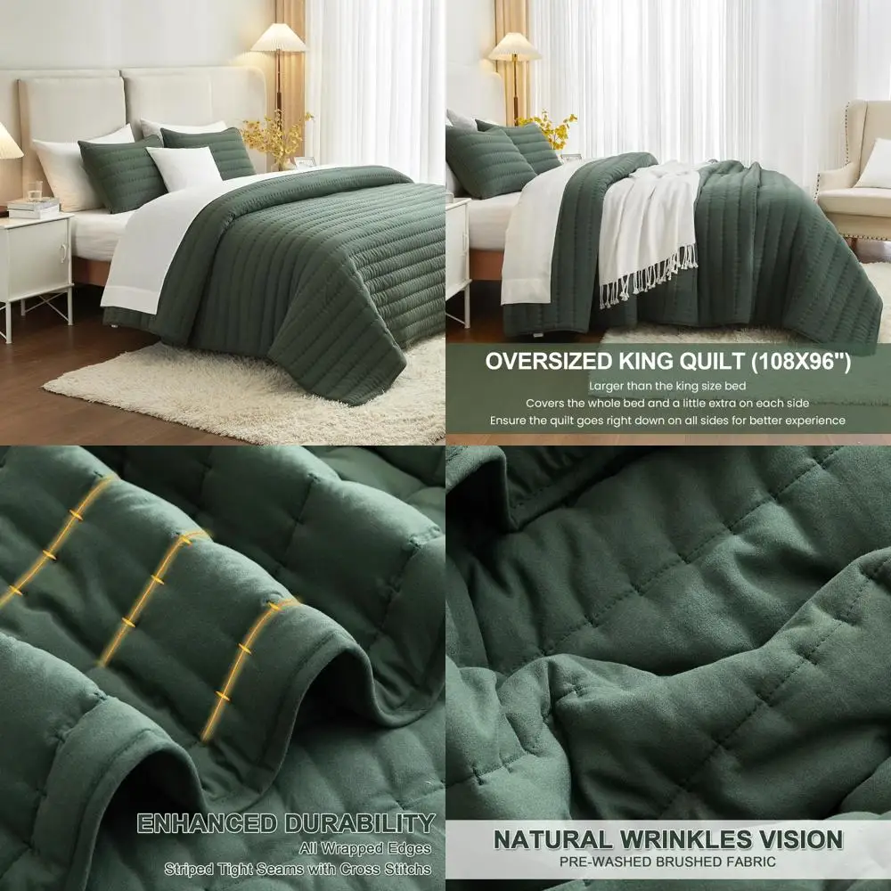 

Reversible Lightweight King Quilt Bedding Set, Oversized Quilted Bedspread for All Seasons, Soft Washable Coverlet