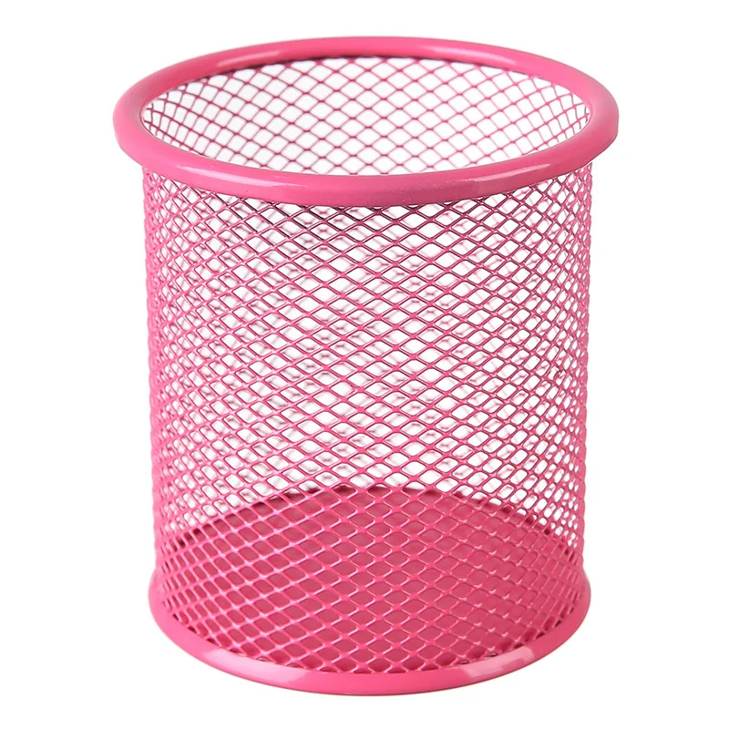 Kawaii Metal Mesh Hollow Out Pen Holder Organizer Storage Box Large Capacity Desktop Pen Holder Clips School Office Stationery