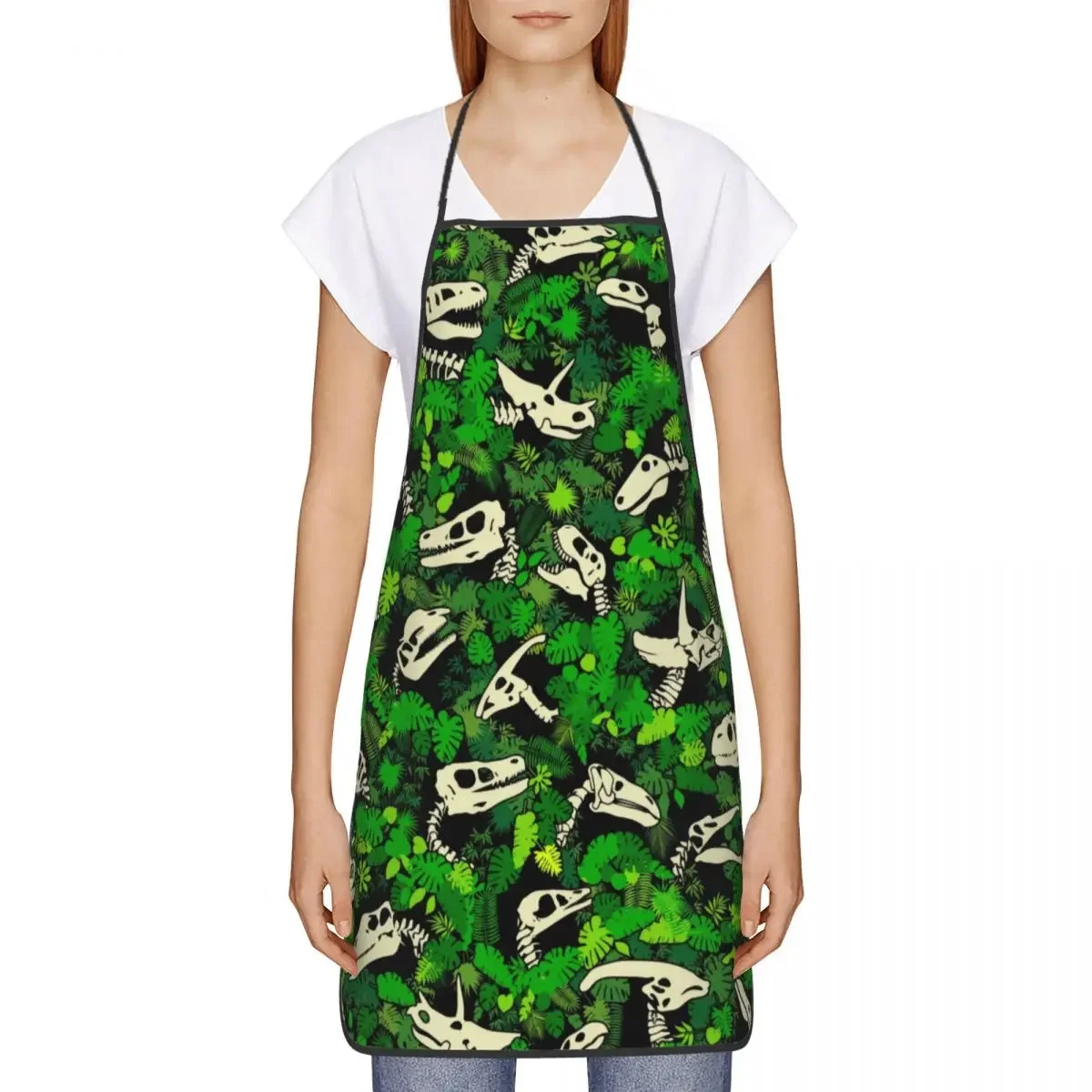 Fossils Dinosaur Skull Jungle Pattern Aprons Men Women Adult Chef Kitchen Cooking Paleontology Dino Lover Tablier Cuisine Baking