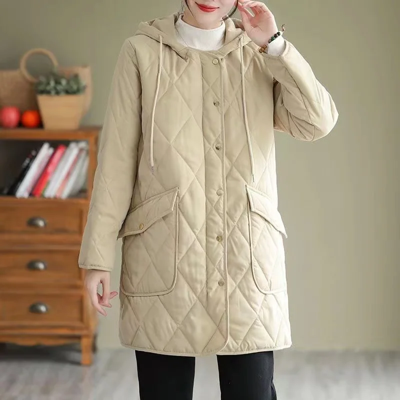 2024 Winter Coat Women Thick Parkas Casual Cotton Padded Singler Breasted Hooded Coats Baggy Ultralight Windbreaker Outwear