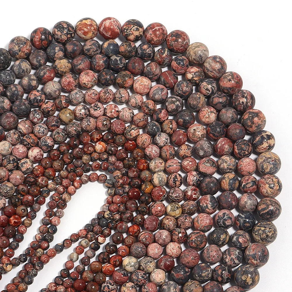 Natural Red Leopard Skin Stone Beads Round Loose Jasper Spacer Beads for Jewelry Making Diy Bracelet Necklace 4/6/8/10/12mm 15in