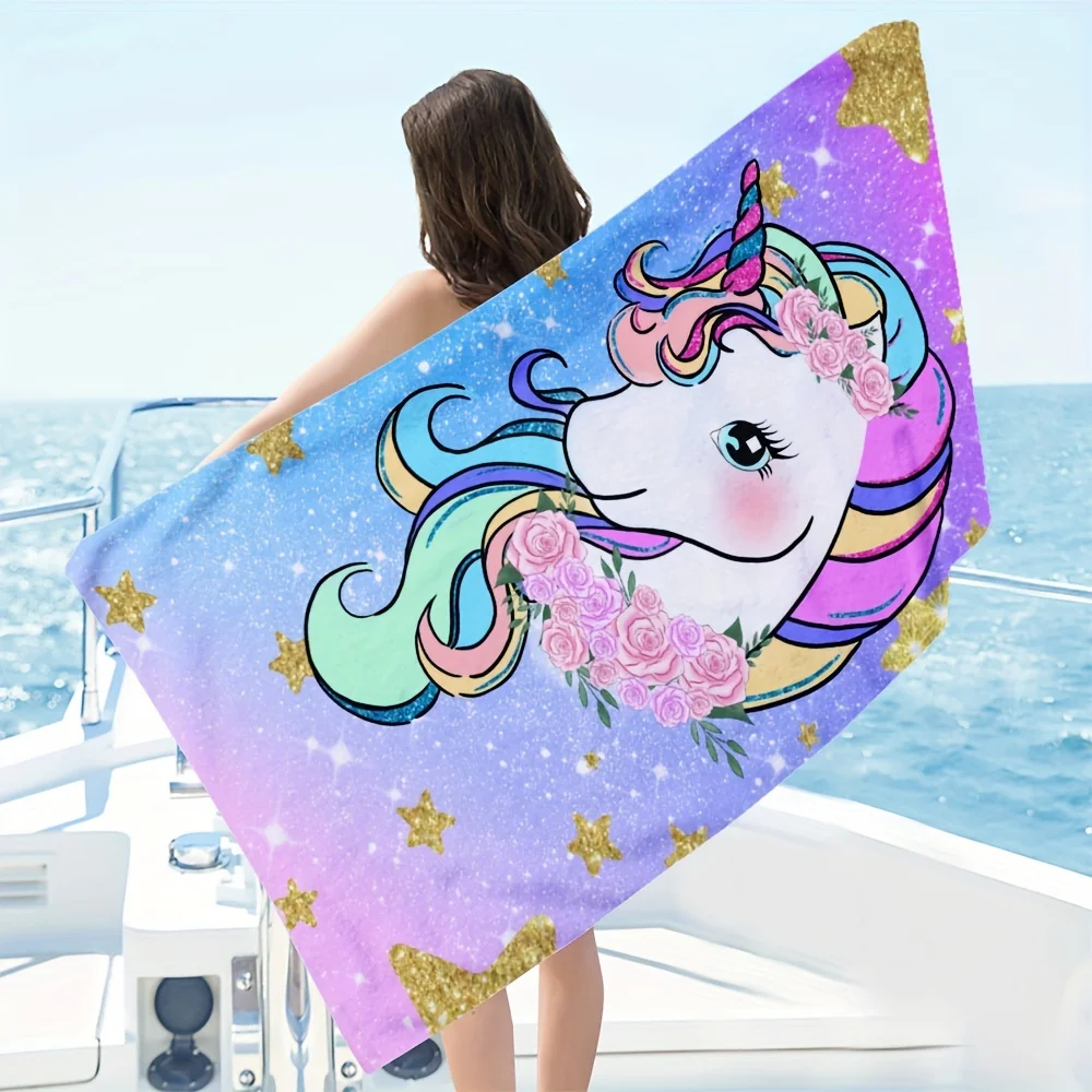 Quick-Dry Microfiber Beach Towel with Unicorn Print – Soft, Lightweight, Machine Washable, Perfect for Vacation & Swimming