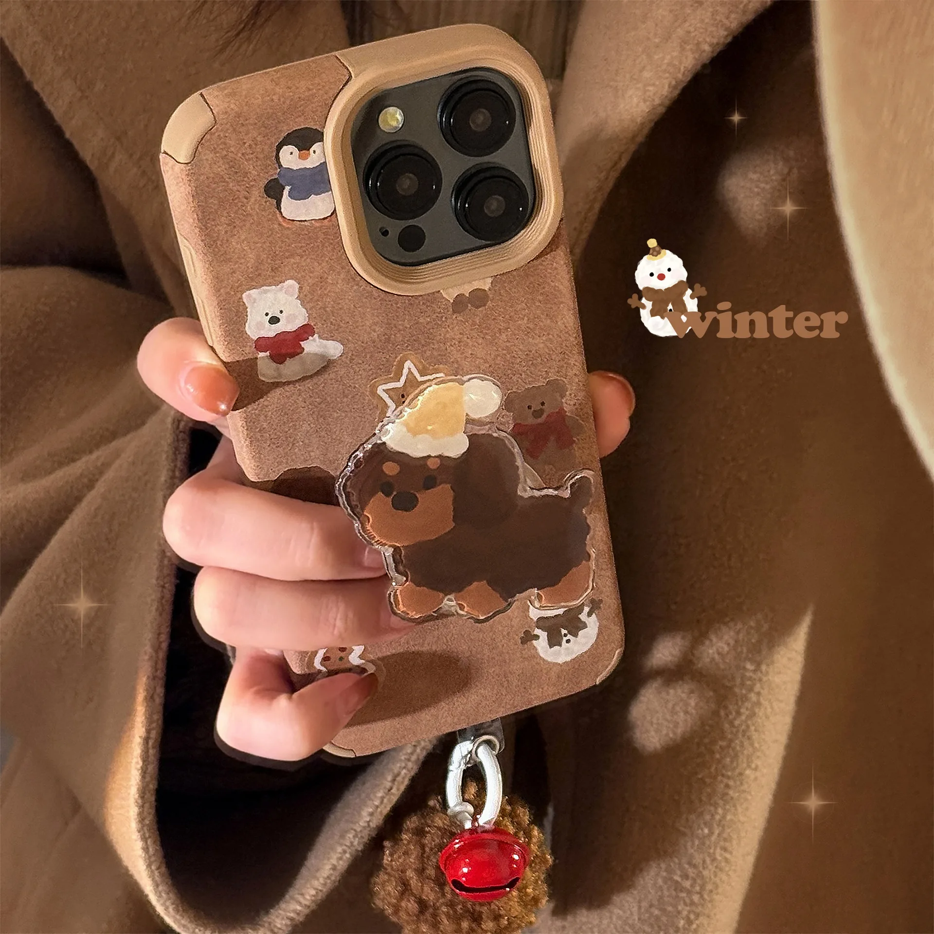 Cartoon dog stand holder bear retro phone case for iphone 16 15 pro max 13 14 promax ins stand holder back cover fundas