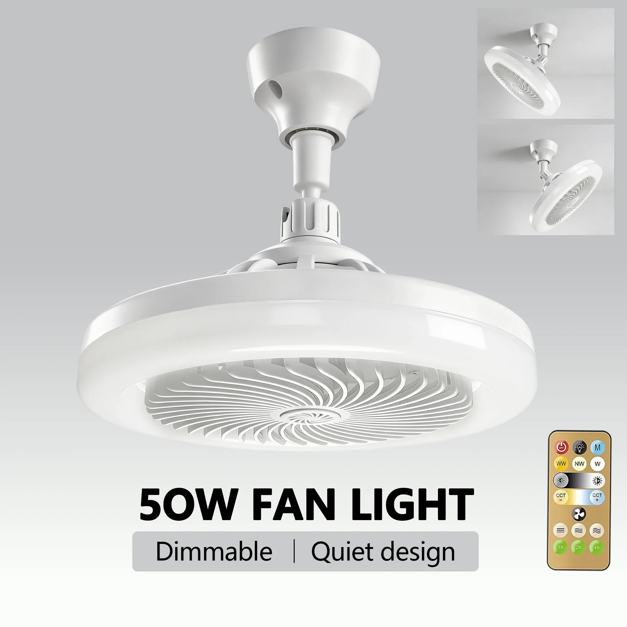 2 In 1 LED Ceiling Fan Light 50W With lamp holder Remote Control 3 Speeds Adjustable and Dimmable Light For Bedroom Living Room