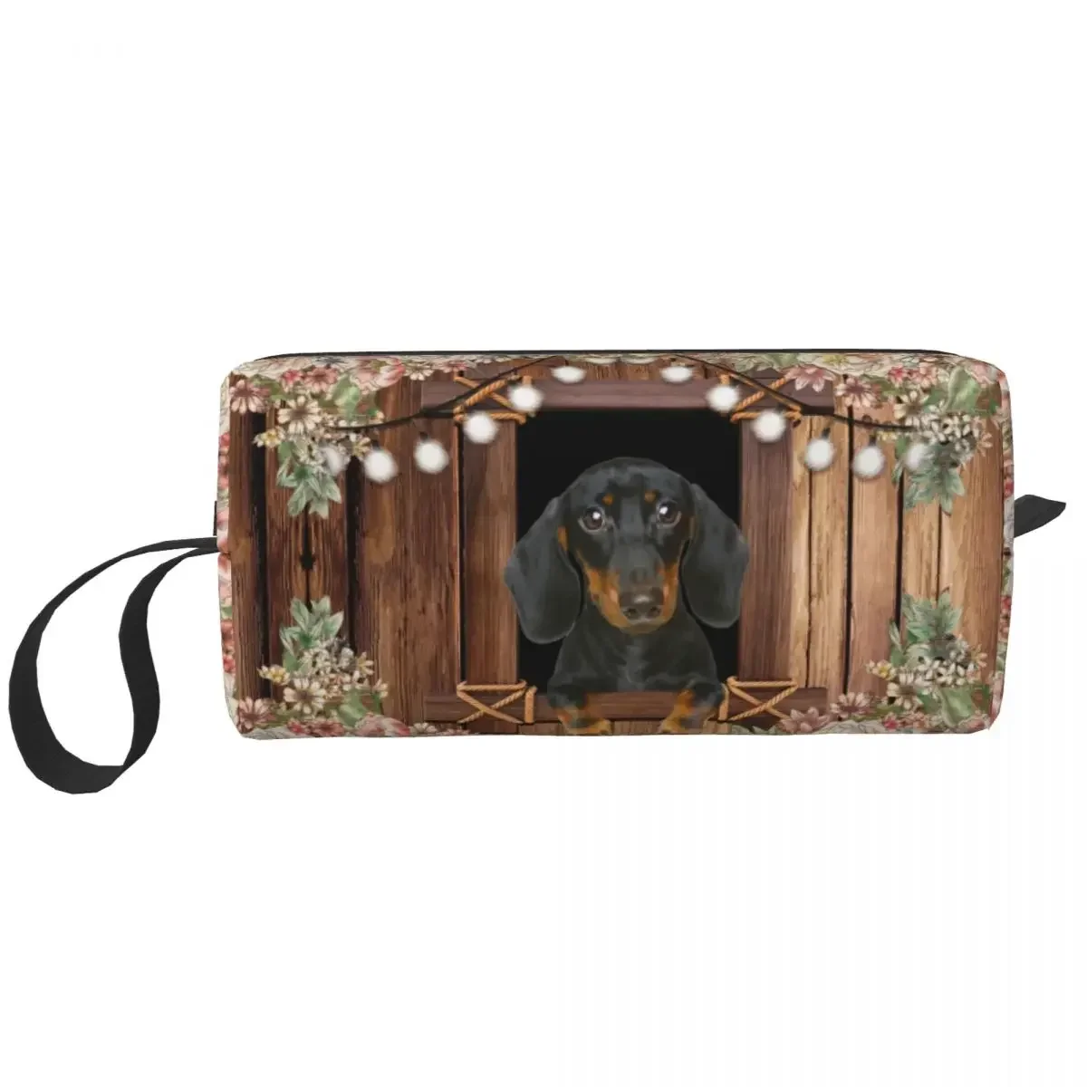 Dachshund Dog And Floral Pattern Makeup Bag Women Travel Cosmetic Organizer Cute Badger Sausage Wiener Storage Toiletry Bags